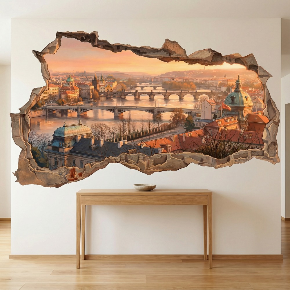Wall Stickers: Broken Wall Prague Sunset View