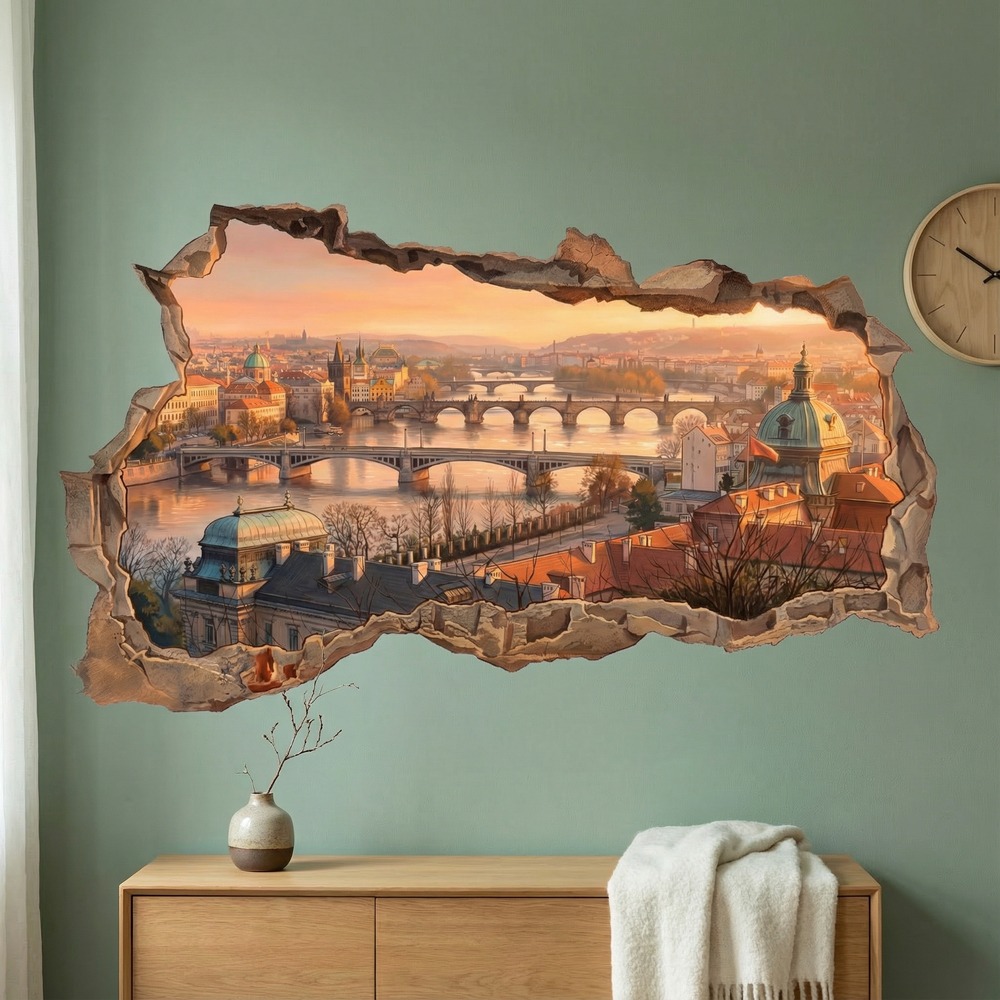 Wall Stickers: Broken Wall Prague Sunset View