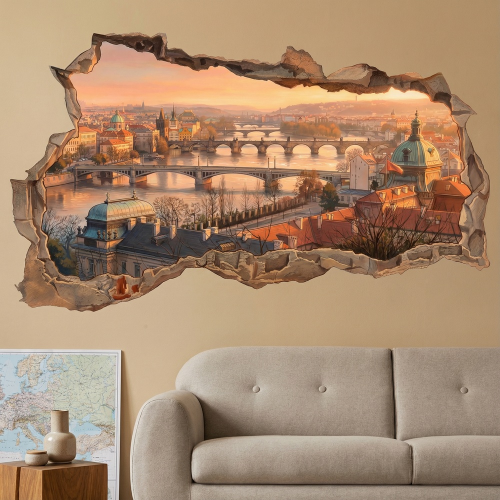 Wall Stickers: Broken Wall Prague Sunset View