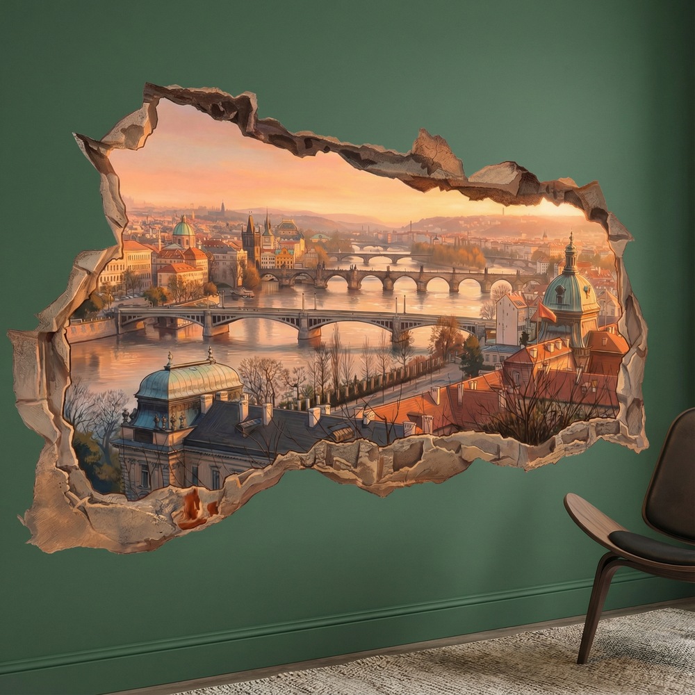 Wall Stickers: Broken Wall Prague Sunset View