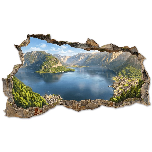 Wall Stickers: Wall Hole Panoramic Alpine Lake