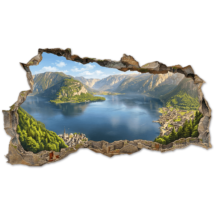 Wall Stickers: Wall Hole Panoramic Alpine Lake