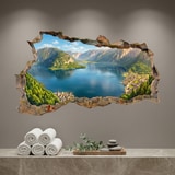 Wall Stickers: Wall Hole Panoramic Alpine Lake 3