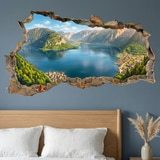 Wall Stickers: Wall Hole Panoramic Alpine Lake 5
