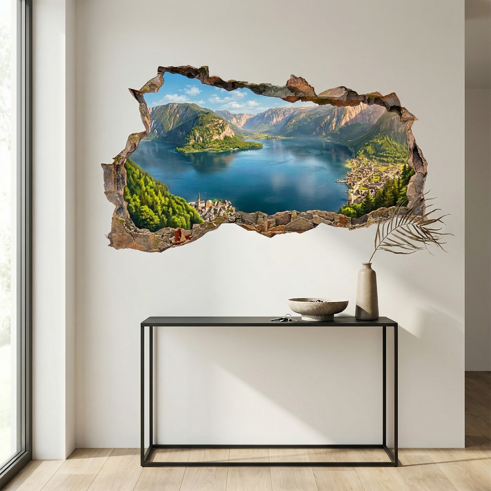 Wall Stickers: Wall Hole Panoramic Alpine Lake