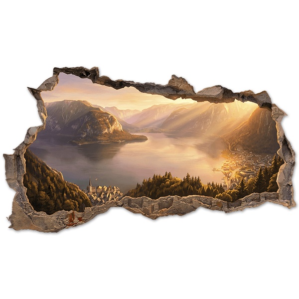 Wall Stickers: Wall Hole Alpine Lake at Sunset