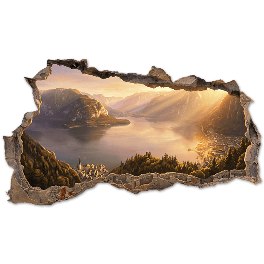 Wall Stickers: Wall Hole Alpine Lake at Sunset