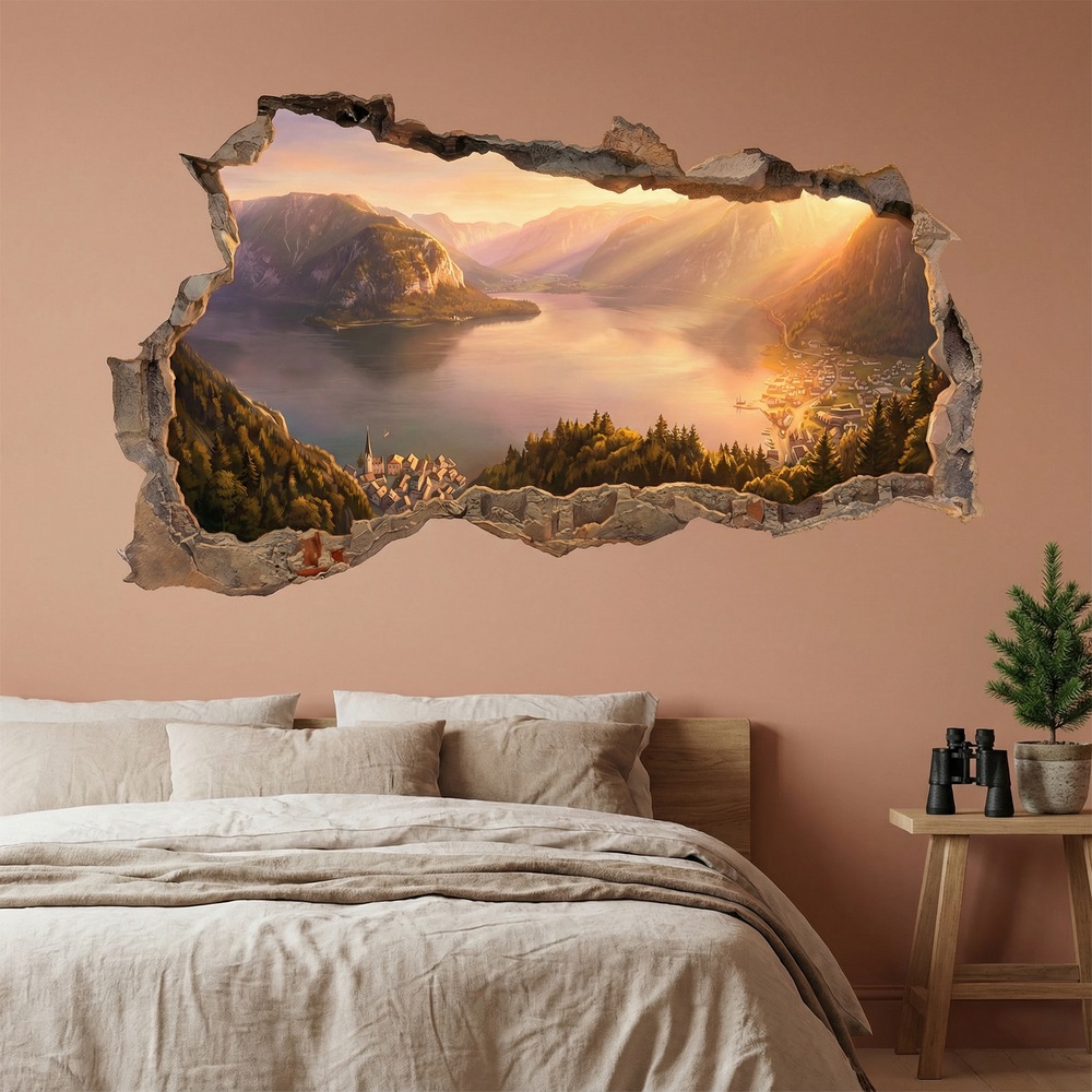Wall Stickers: Wall Hole Alpine Lake at Sunset
