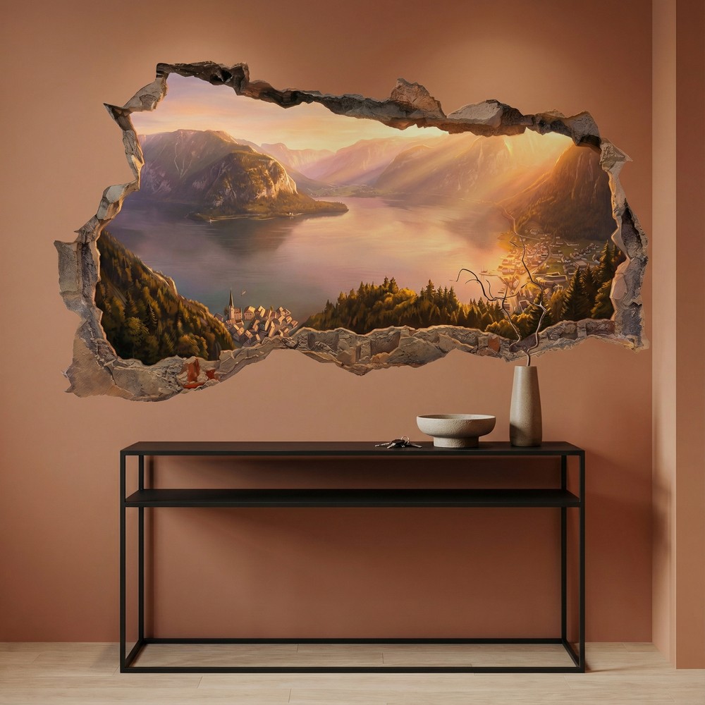 Wall Stickers: Wall Hole Alpine Lake at Sunset