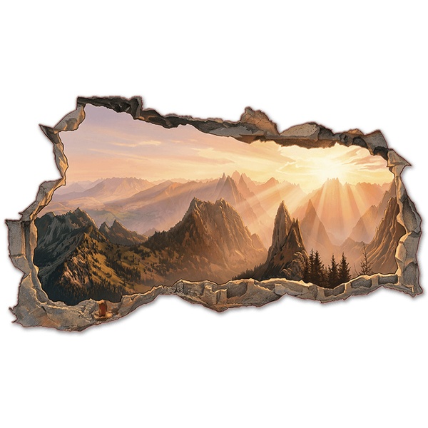 Wall Stickers: Wall Hole Golden Mountains at Sunrise