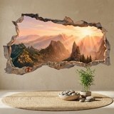 Wall Stickers: Wall Hole Golden Mountains at Sunrise 8