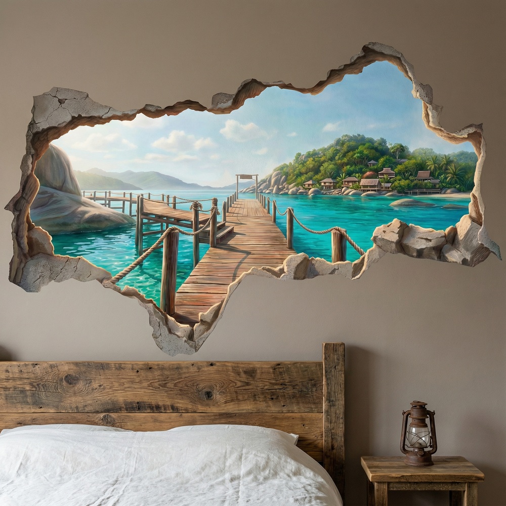 Wall Stickers: Wall Hole Tropical Pier