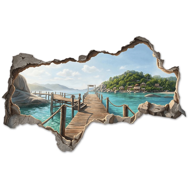 Wall Stickers: Wall Hole Tropical Pier