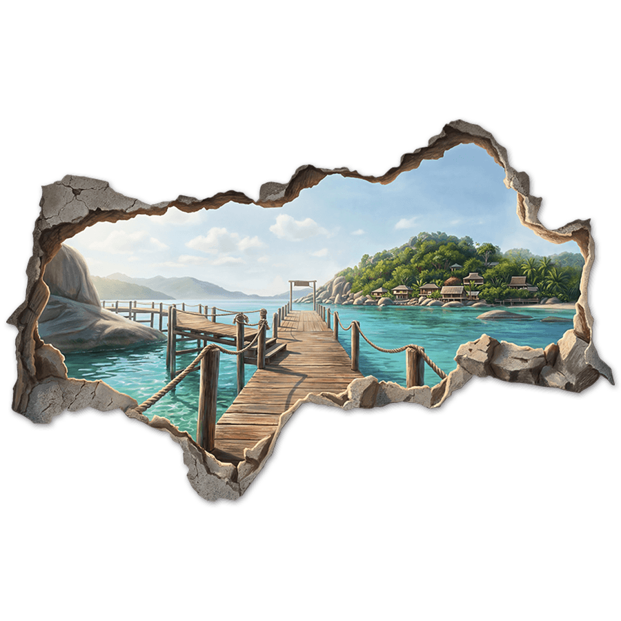 Wall Stickers: Wall Hole Tropical Pier