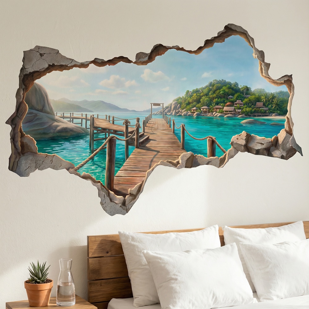 Wall Stickers: Wall Hole Tropical Pier