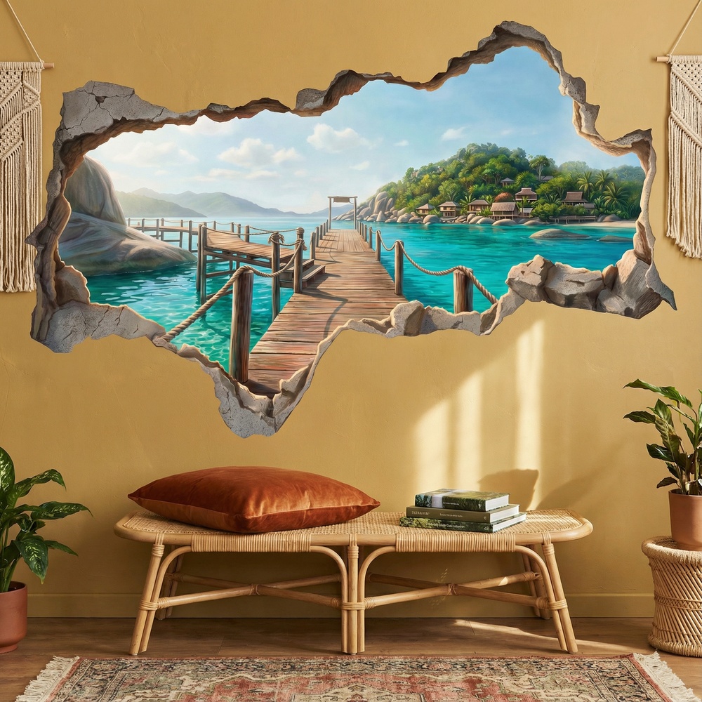 Wall Stickers: Wall Hole Tropical Pier