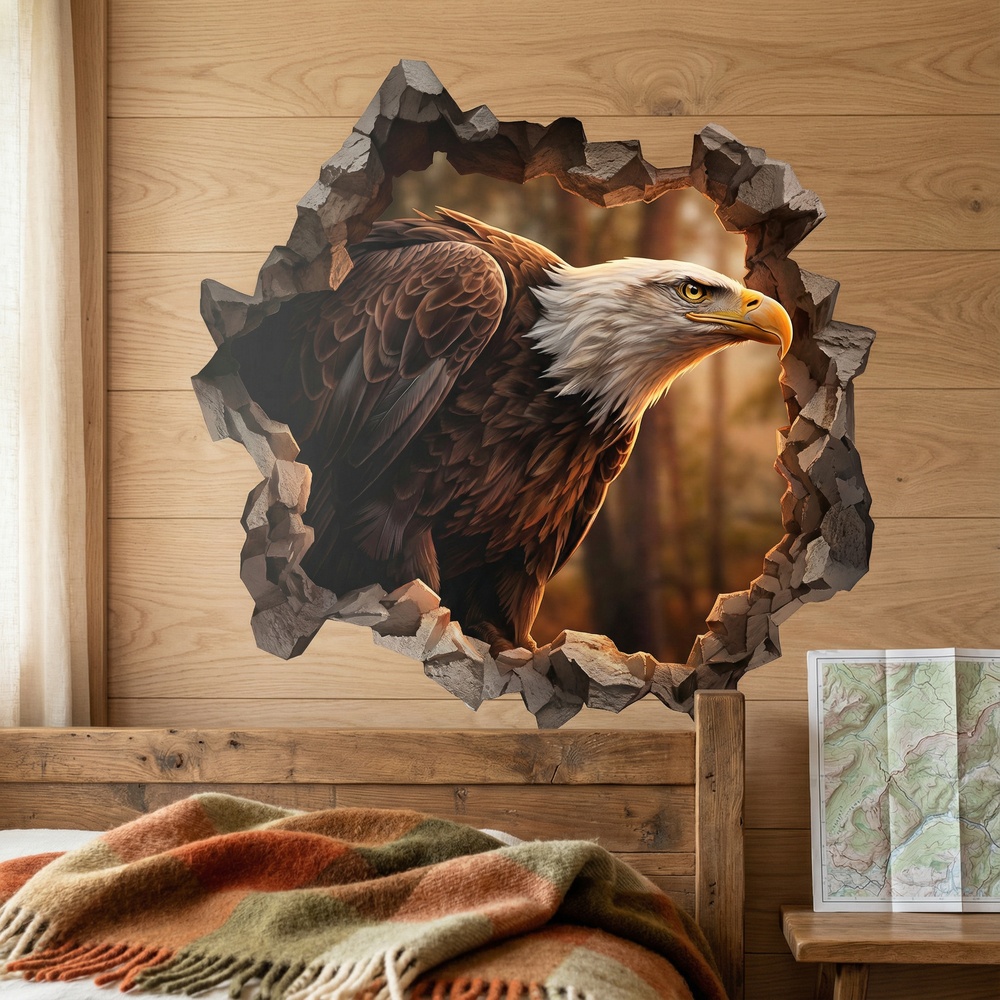 Wall Stickers: Wall Hole Bald Eagle