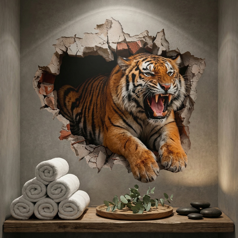 Wall Stickers: Wall Hole Wild Tiger