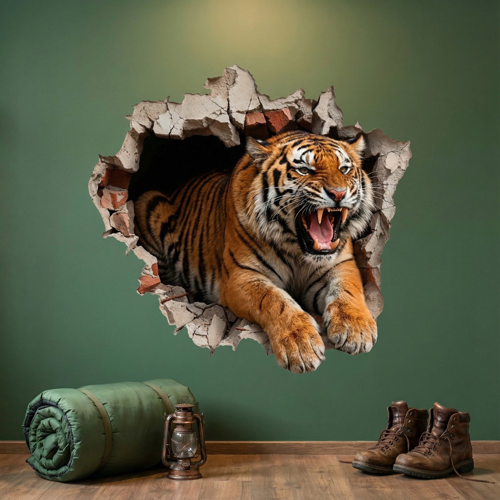 Wall Stickers: Wall Hole Wild Tiger