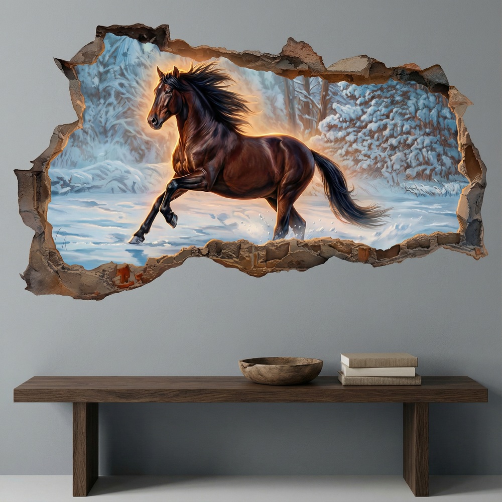 Wall Stickers: Wall Hole Horse in the Snow