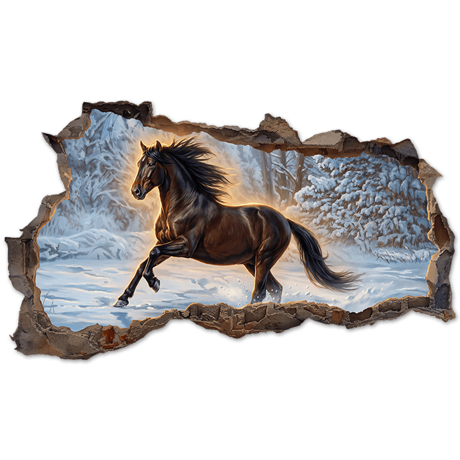 Wall Stickers: Wall Hole Horse in the Snow