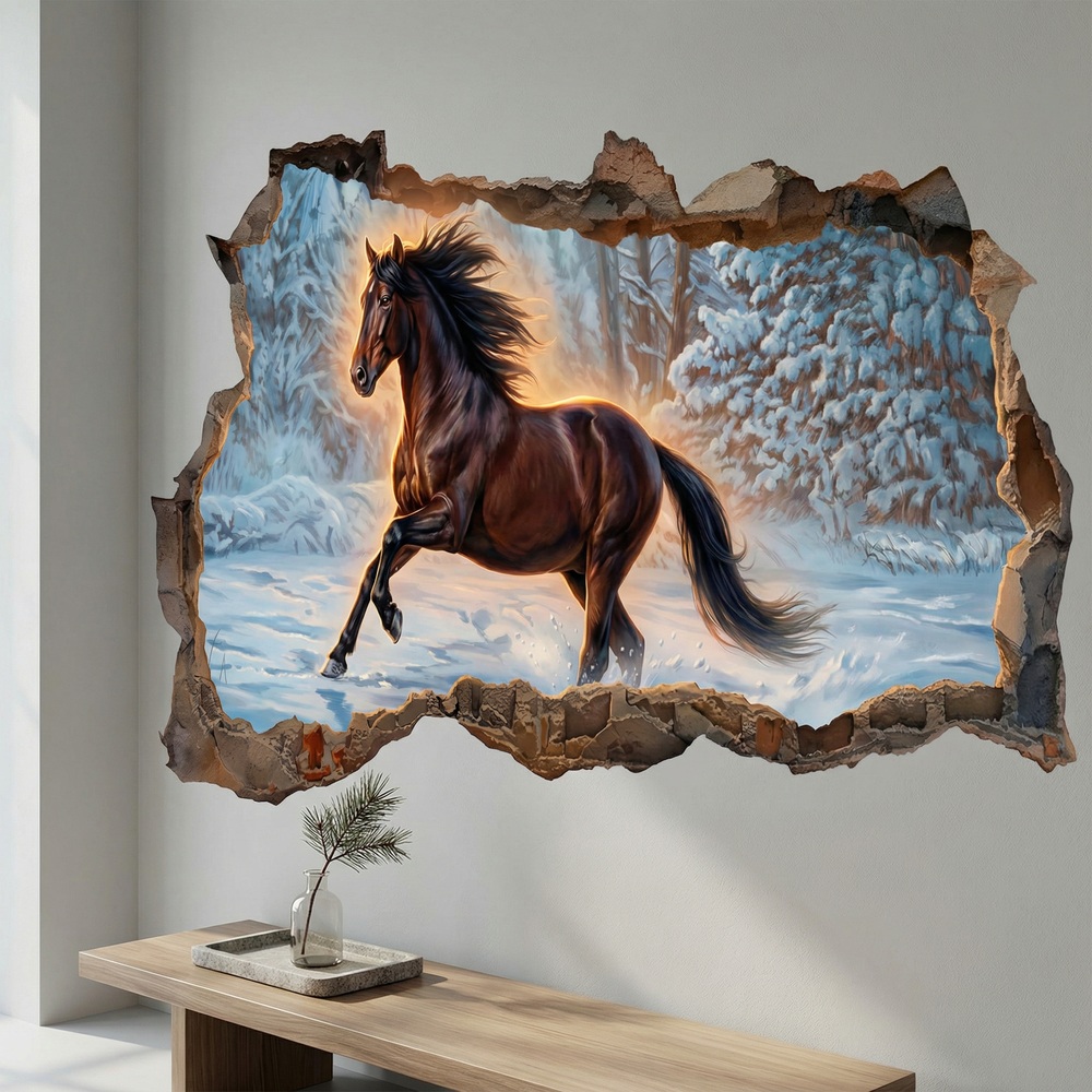 Wall Stickers: Wall Hole Horse in the Snow