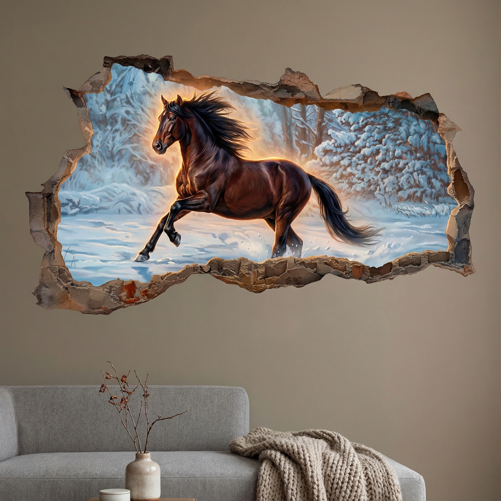 Wall Stickers: Wall Hole Horse in the Snow