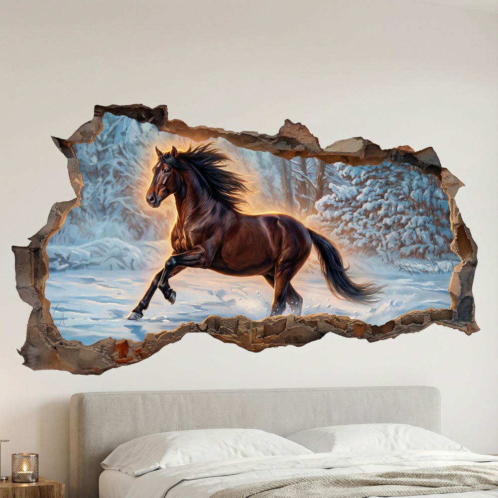 Wall Stickers: Wall Hole Horse in the Snow