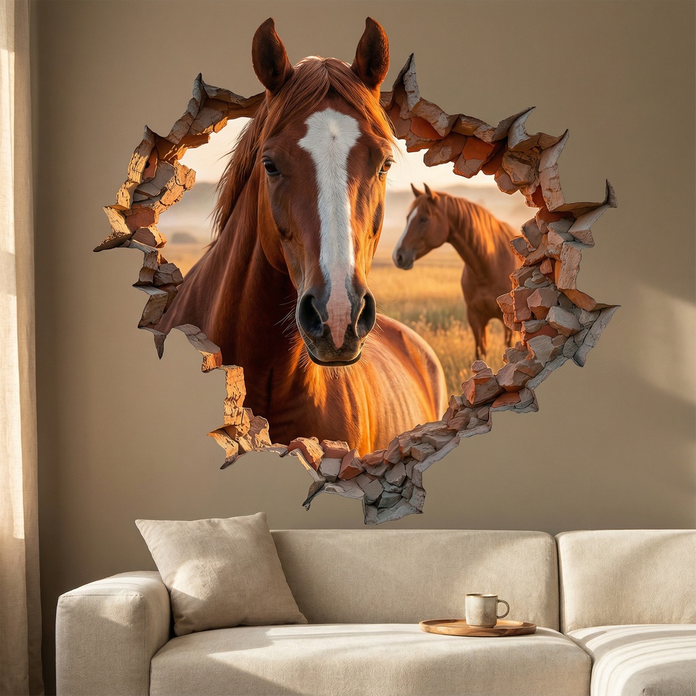 Wall Stickers: Wall Hole Brown Horse