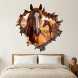 Wall Stickers: Wall Hole Brown Horse 3