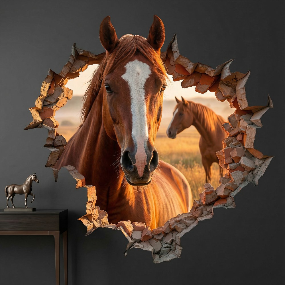 Wall Stickers: Wall Hole Brown Horse