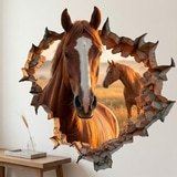 Wall Stickers: Wall Hole Brown Horse 5