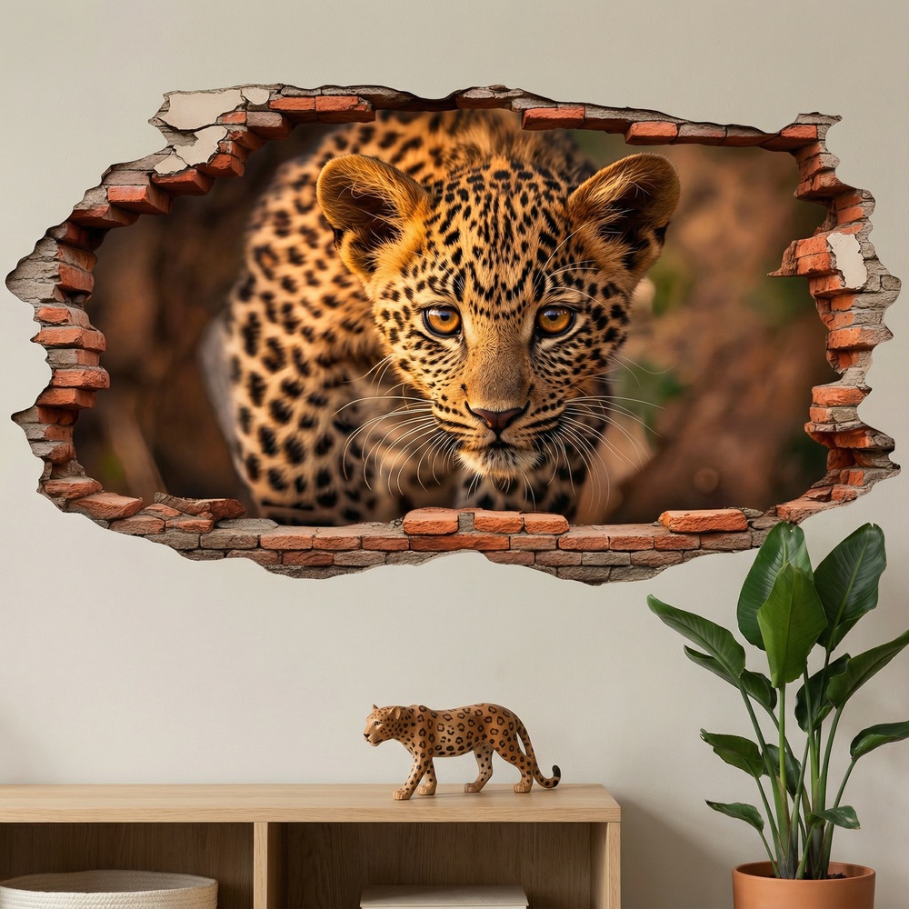 Wall Stickers: Wall Hole Leopard Cub