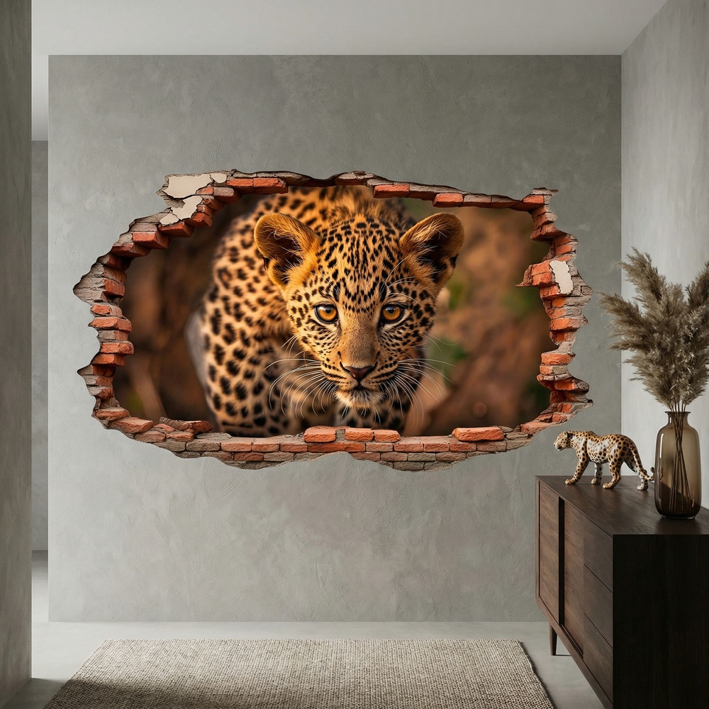 Wall Stickers: Wall Hole Leopard Cub