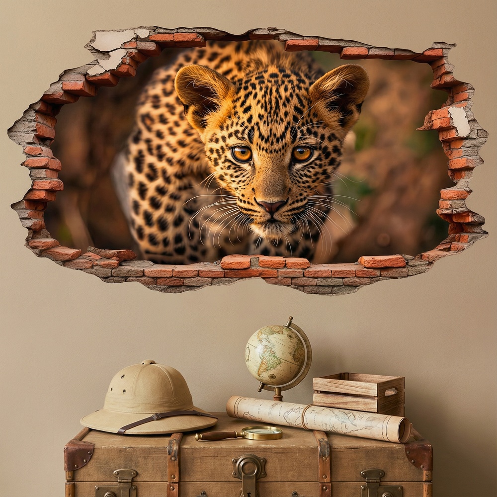 Wall Stickers: Wall Hole Leopard Cub
