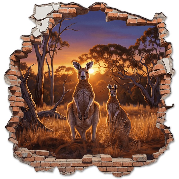 Wall Stickers: Wall Hole Kangaroos at Sunset