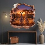 Wall Stickers: Wall Hole Kangaroos at Sunset 3