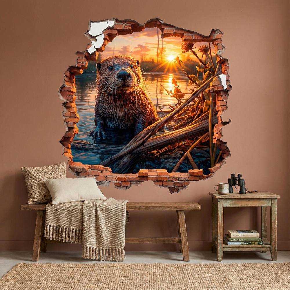 Wall Stickers: Wall Hole Otter at Sunset
