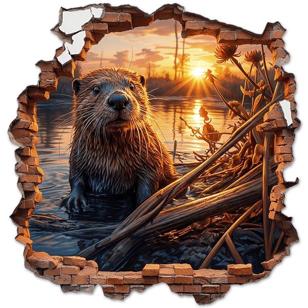 Wall Stickers: Wall Hole Otter at Sunset