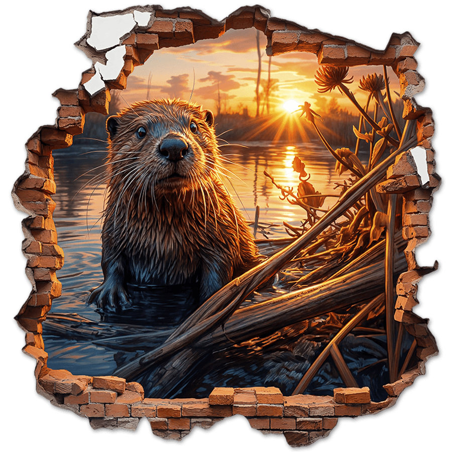 Wall Stickers: Wall Hole Sunset Otter