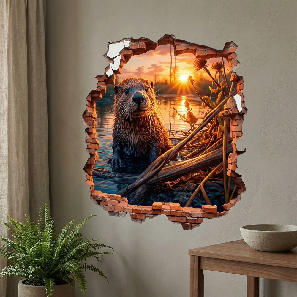 Wall Stickers: Wall Hole Sunset Otter