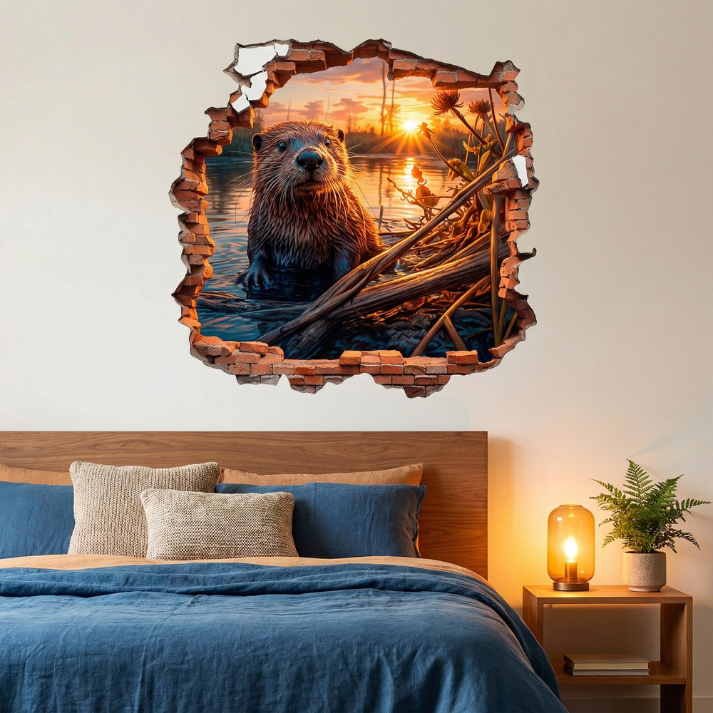 Wall Stickers: Wall Hole Otter at Sunset