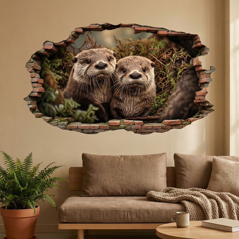 Wall Stickers: Wall Hole Curious Otters