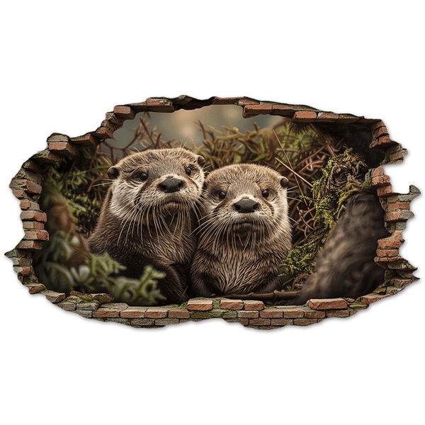 Wall Stickers: Wall Hole Curious Otters