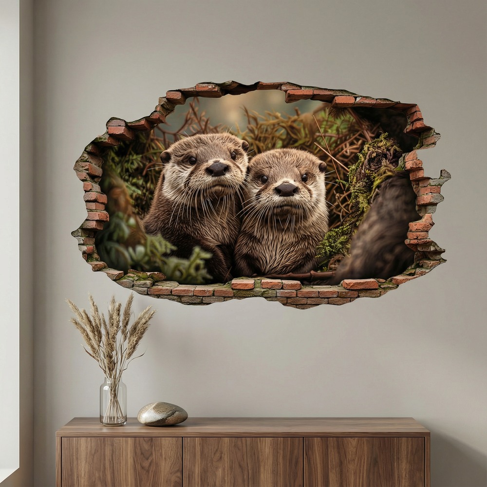 Wall Stickers: Wall Hole Curious Otters