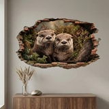 Wall Stickers: Wall Hole Curious Otters 3