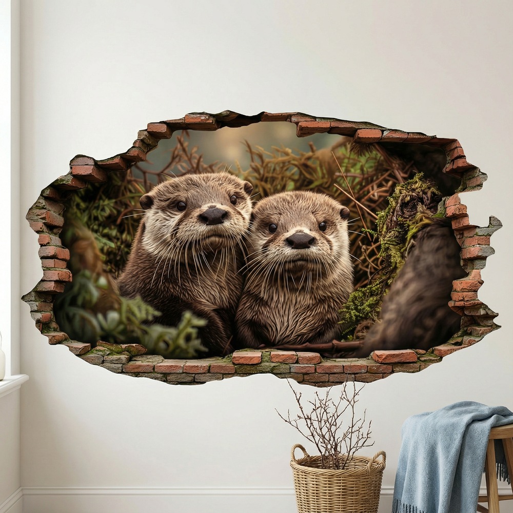 Wall Stickers: Wall Hole Curious Otters
