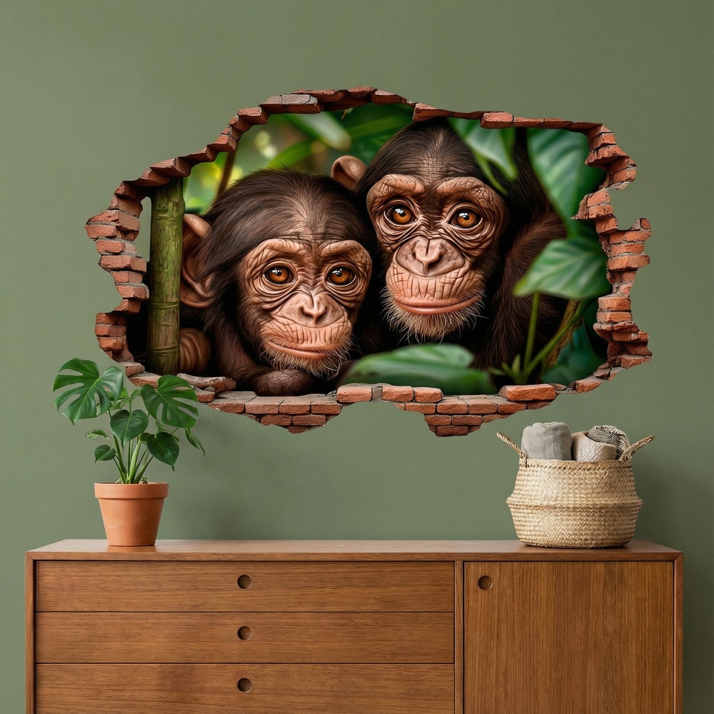 Wall Stickers: Wall Hole Baby Chimpanzees