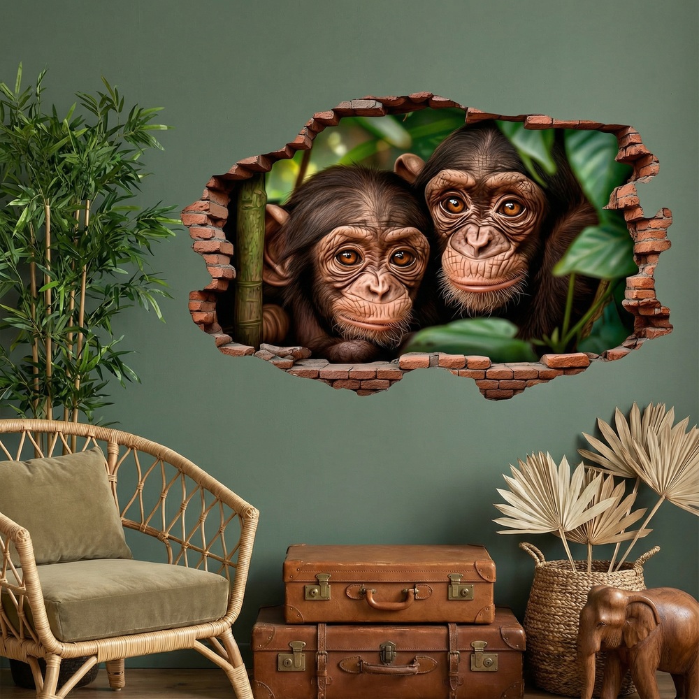 Wall Stickers: Wall Hole Baby Chimpanzees