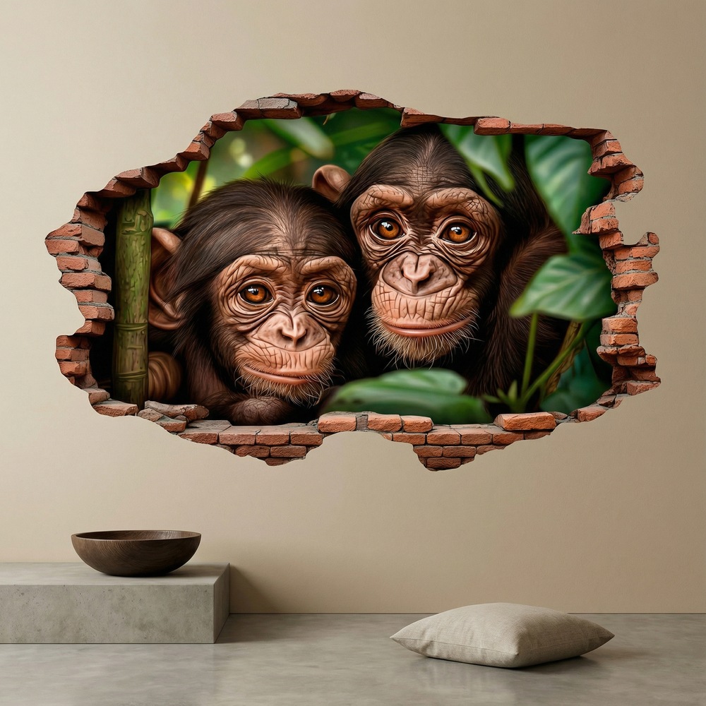 Wall Stickers: Wall Hole Baby Chimpanzees